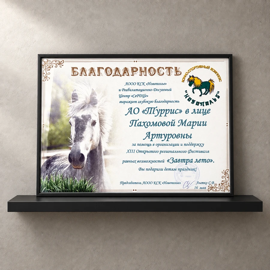 Благодарность за участие в фестивале «Завтра лето»